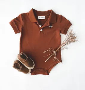 Baby Boys Polo Romper | Bronze