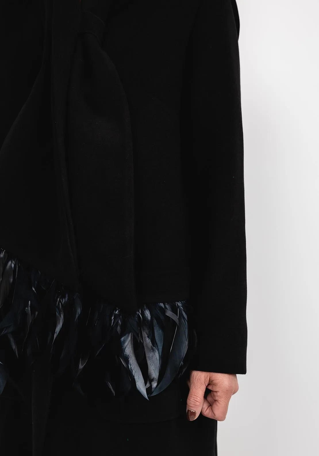 Badoo Feather Trim Long Coat & Shawl, Black