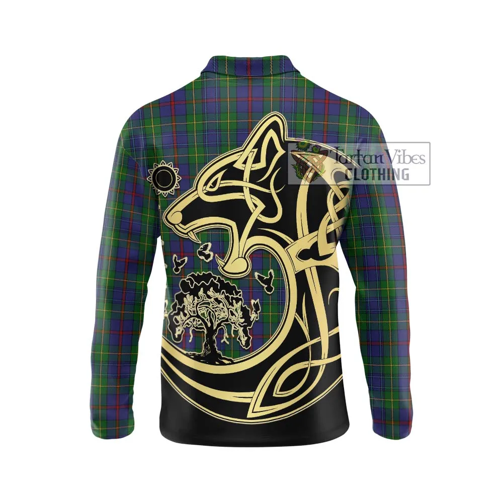 Bailey Tartan Long Sleeve Polo Shirt with Family Crest Celtic Wolf Style