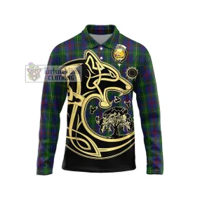 Bailey Tartan Long Sleeve Polo Shirt with Family Crest Celtic Wolf Style