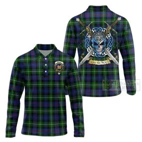 Baillie (Bailey) Tartan Long Sleeve Polo Shirt with Family Crest Celtic Skull Style