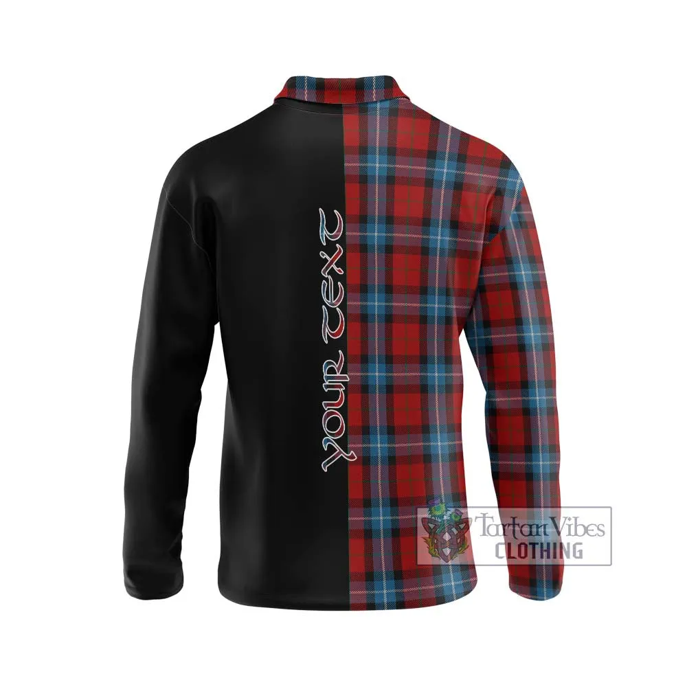 Baillie of Polkemmet Red Tartan Long Sleeve Polo Shirt with Family Crest and Half Of Me Style