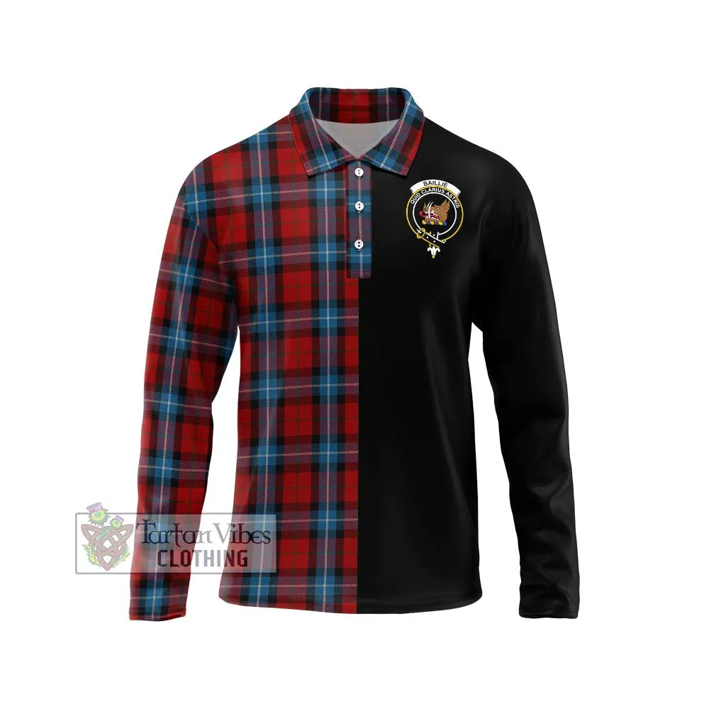 Baillie of Polkemmet Red Tartan Long Sleeve Polo Shirt with Family Crest and Half Of Me Style