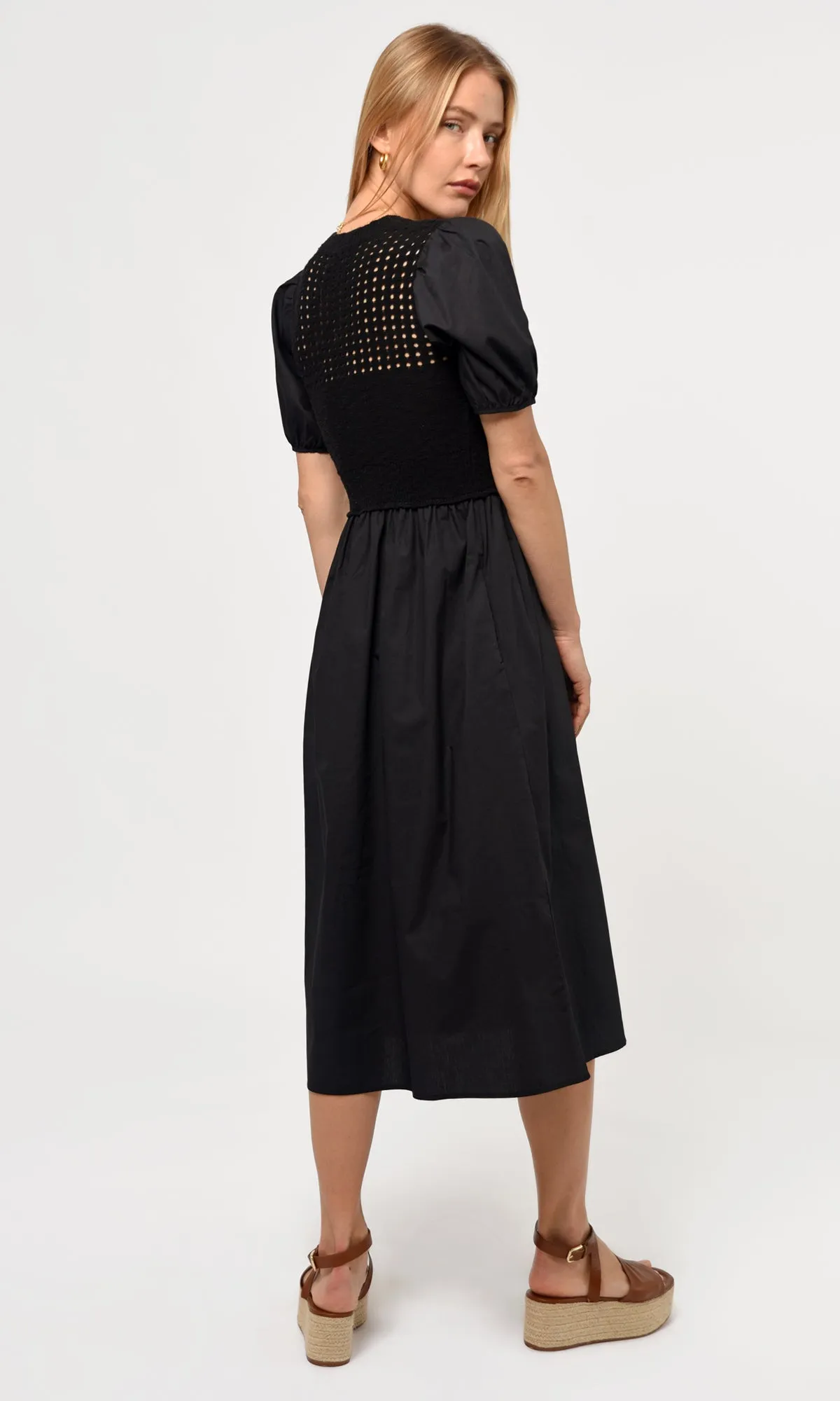 Barkley Crochet Knit Mix Poplin Dress