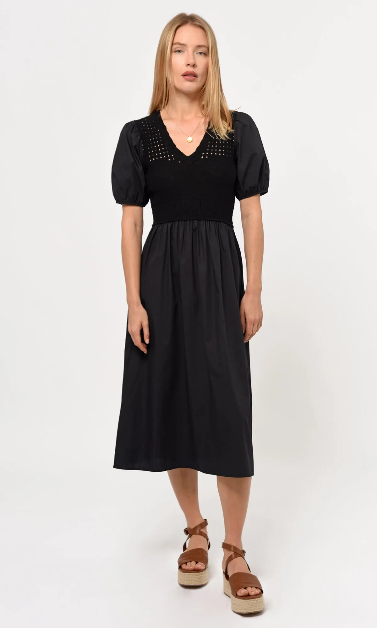 Barkley Crochet Knit Mix Poplin Dress