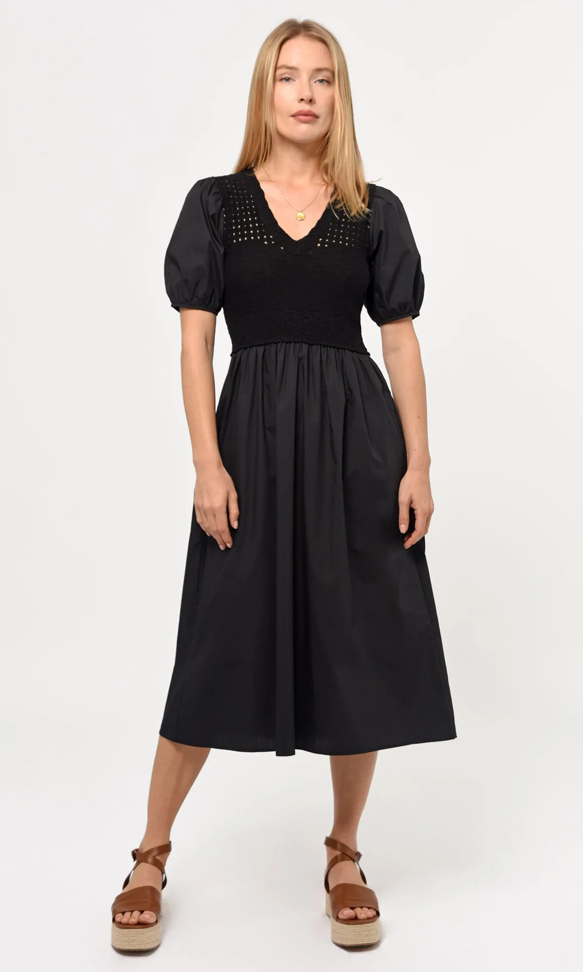 Barkley Crochet Knit Mix Poplin Dress