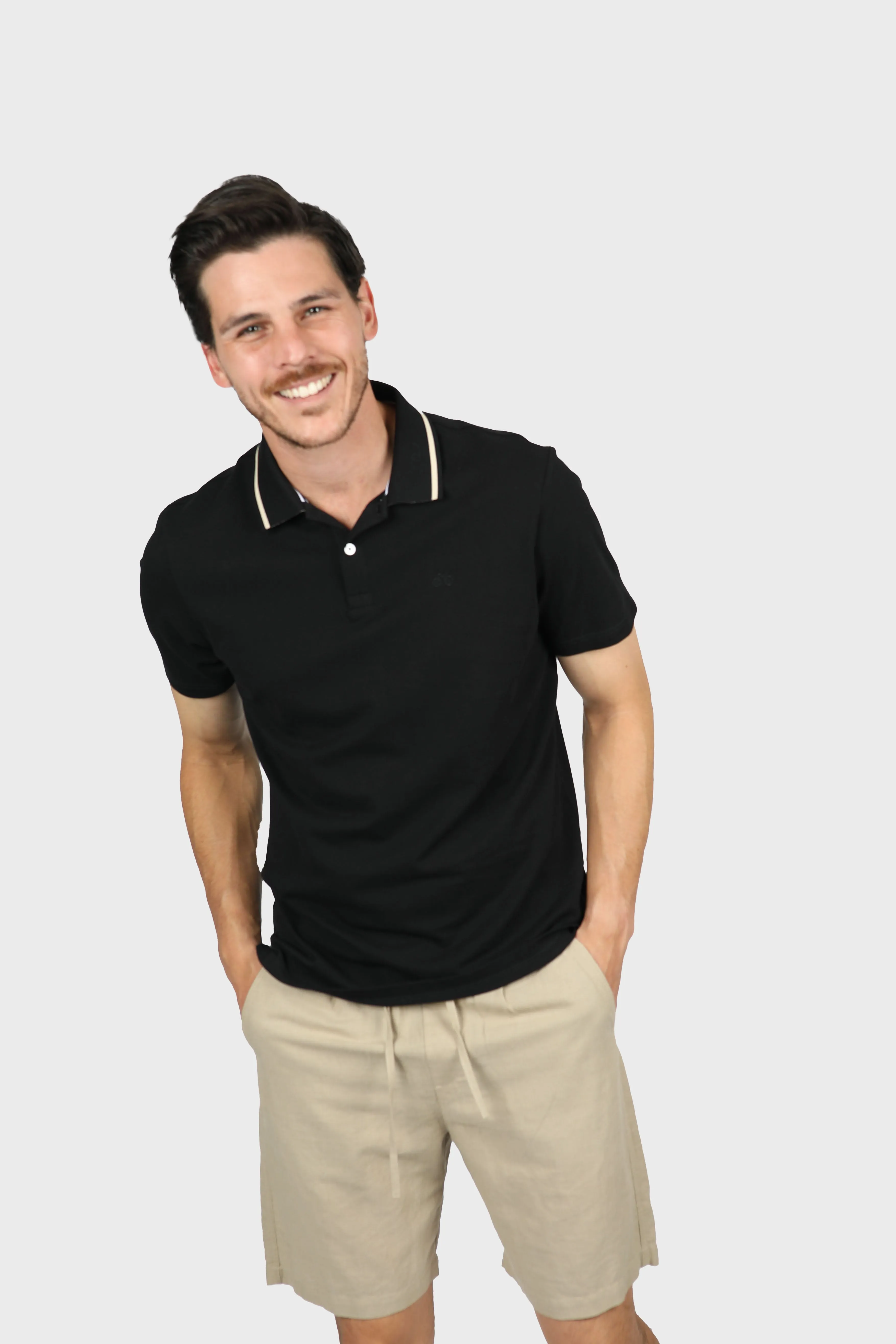 Black Button Pique Polo