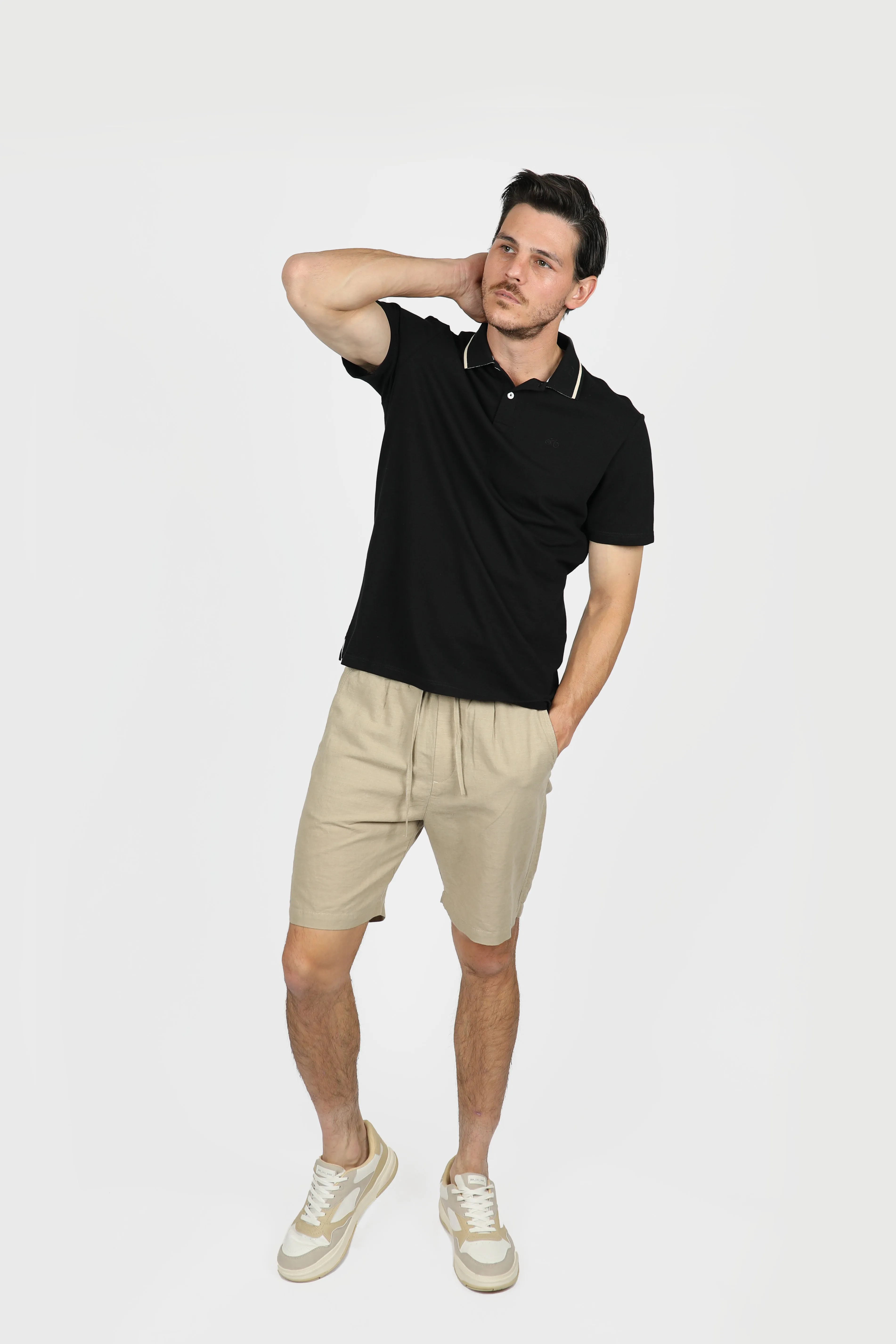 Black Button Pique Polo