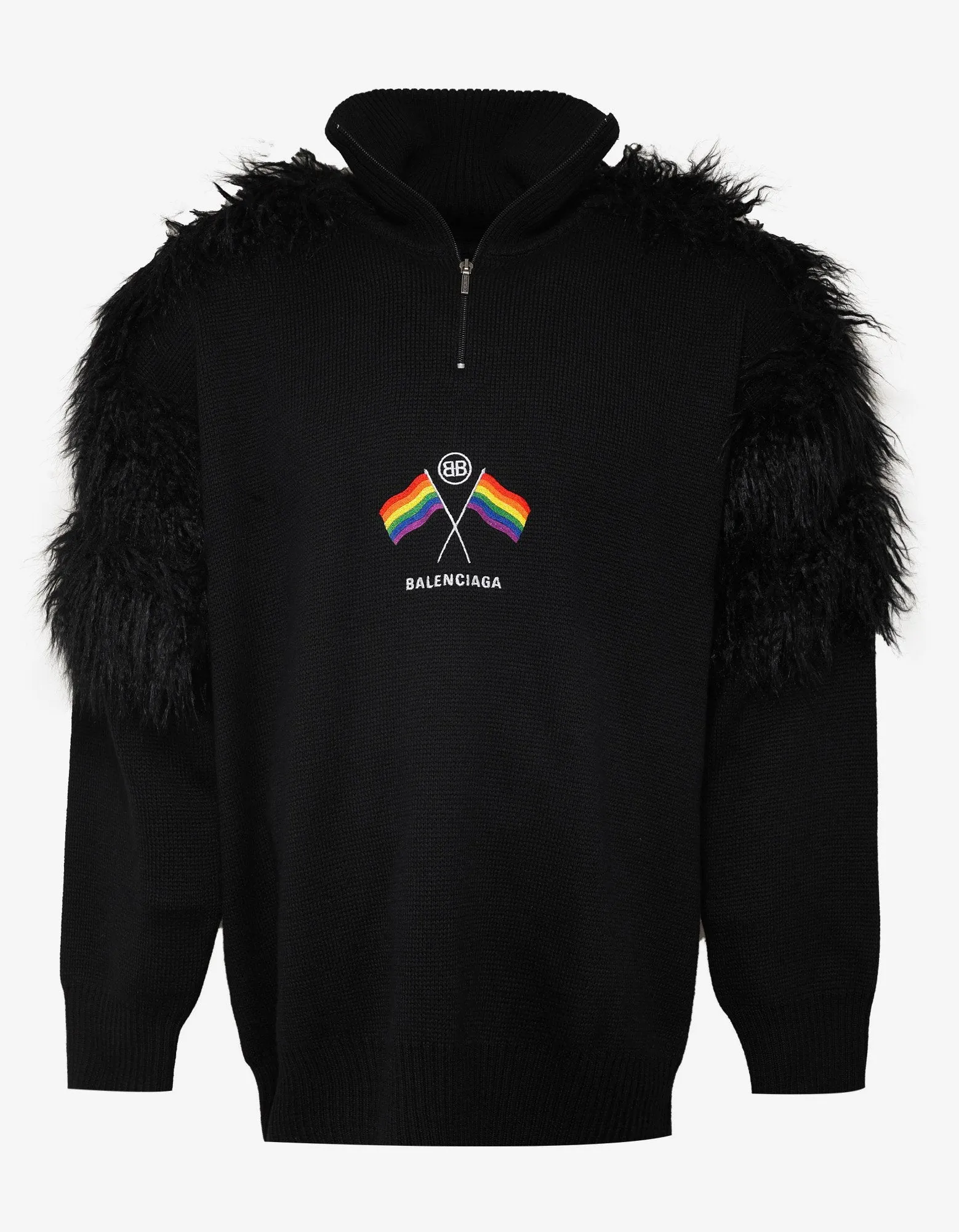 Black LGBTQ Flag Zip Up Turtleneck Sweater