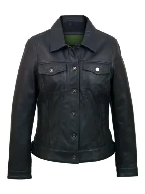 Black Trucker Biker Leather Jacket