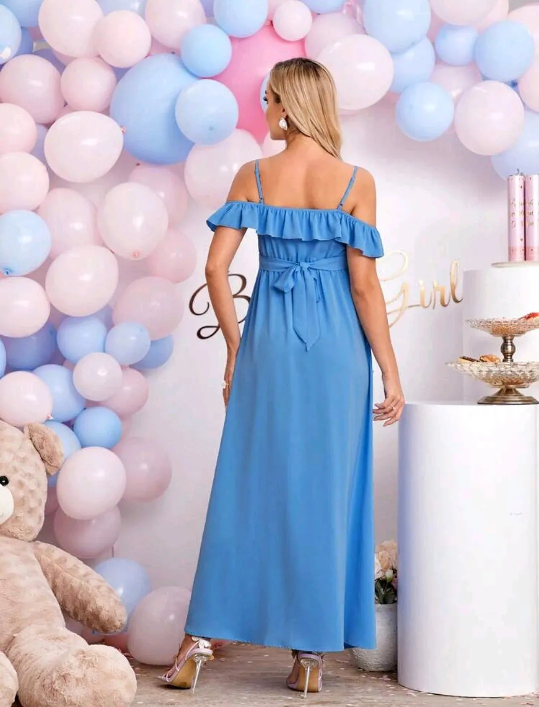 Blue Ruffle Cold Shoulder Dress