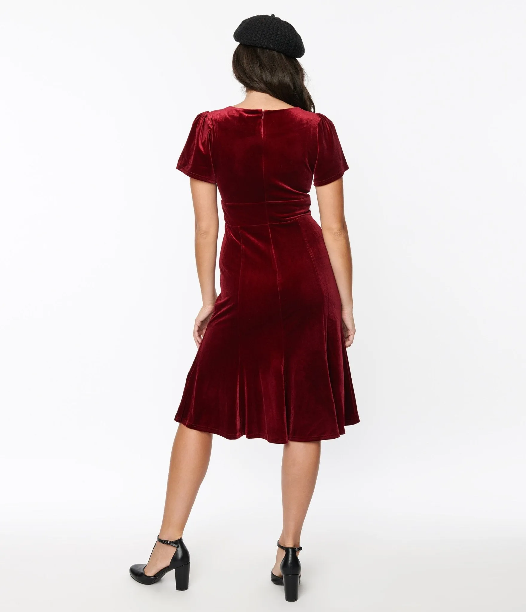 Burgundy Velvet Midi Shift Dress