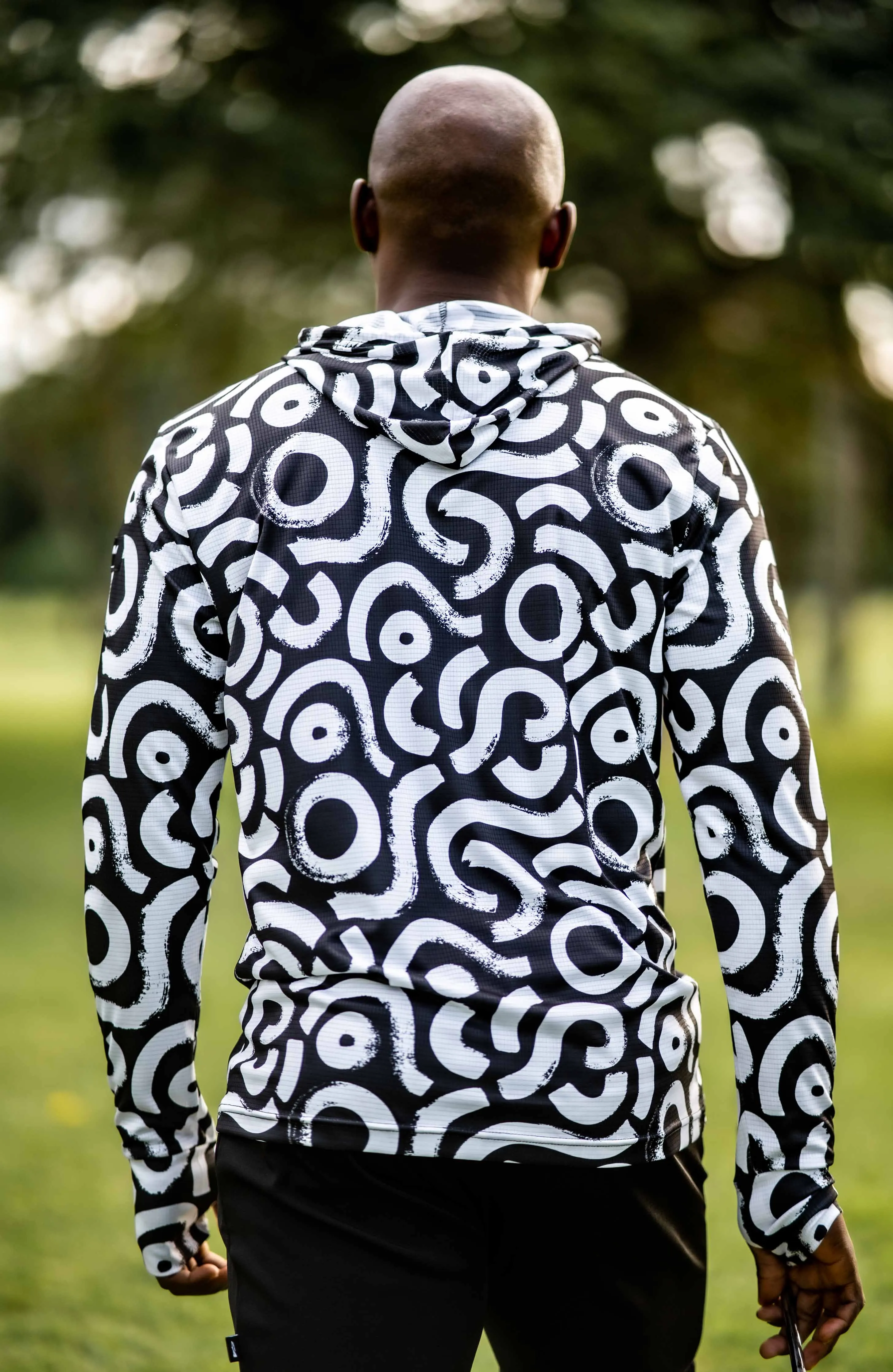 CA Light-Weight Golf Pullover Hoodie  | Black & White Squiggles