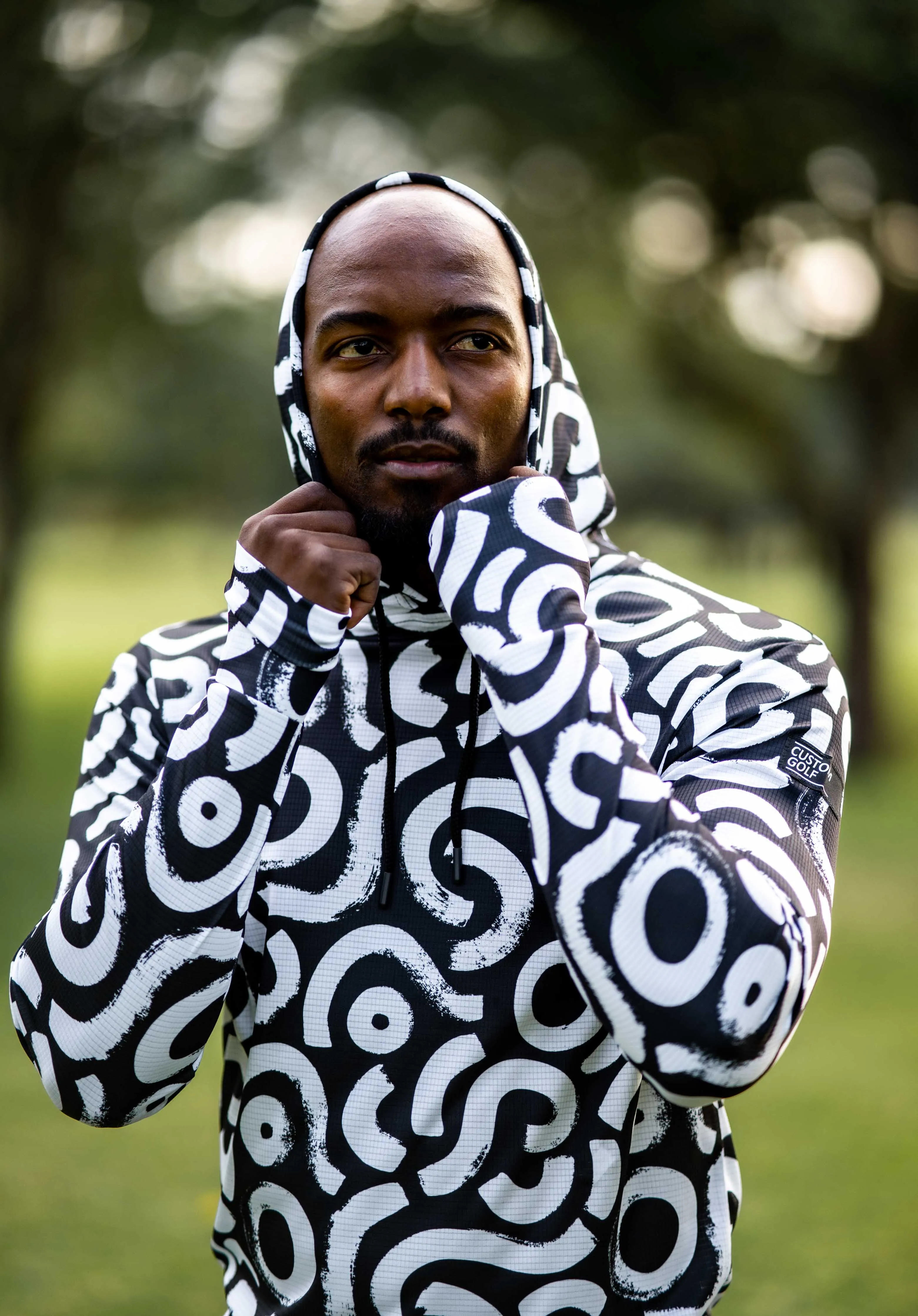 CA Light-Weight Golf Pullover Hoodie  | Black & White Squiggles