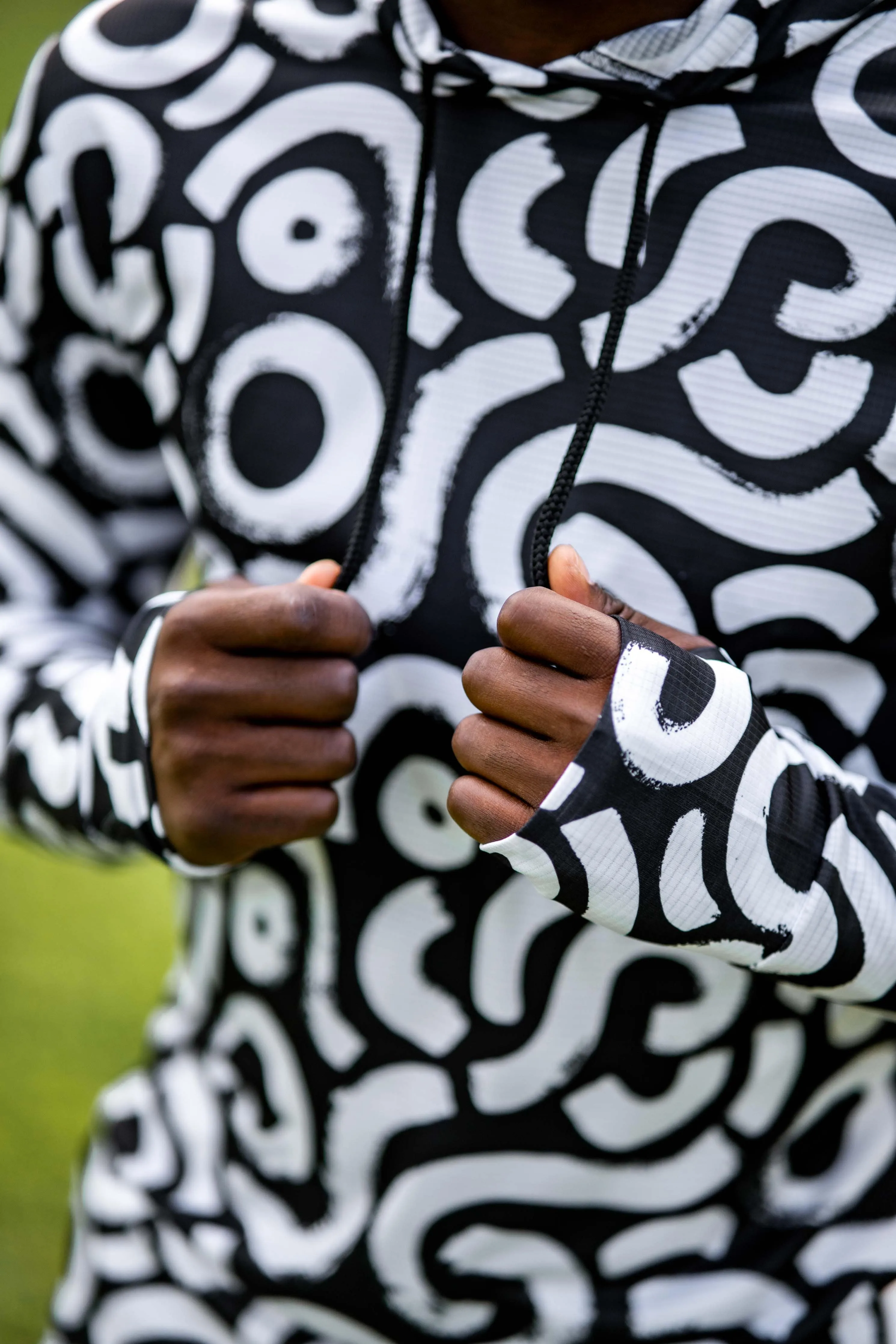 CA Light-Weight Golf Pullover Hoodie  | Black & White Squiggles