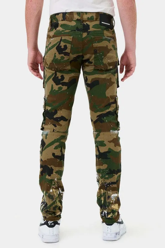 CAMO MULTI CARGO SLIM STRAIGHT PANTS