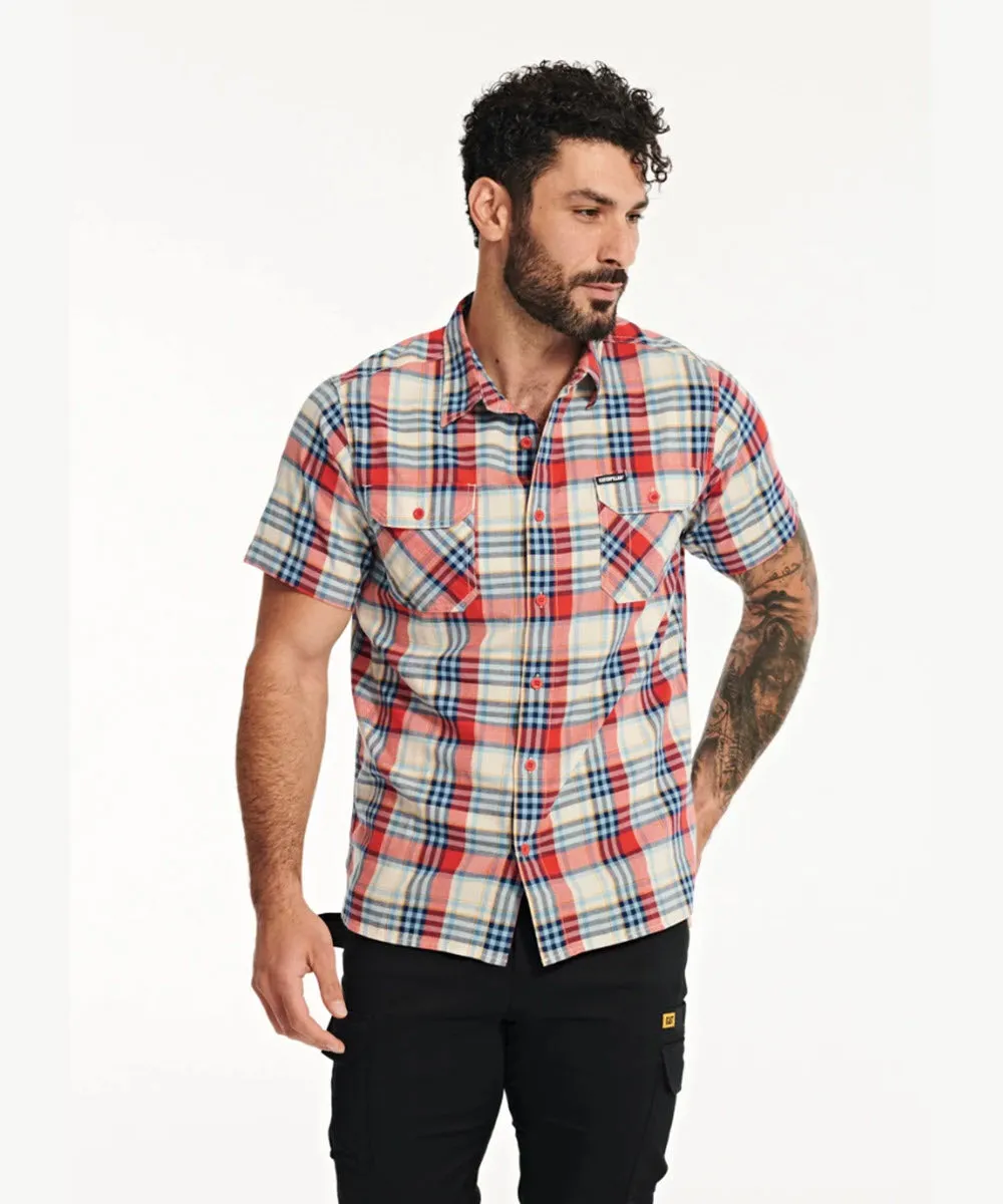 Caterpillar Men's Plaid Short Sleeve Work Shirt - Bittersweet