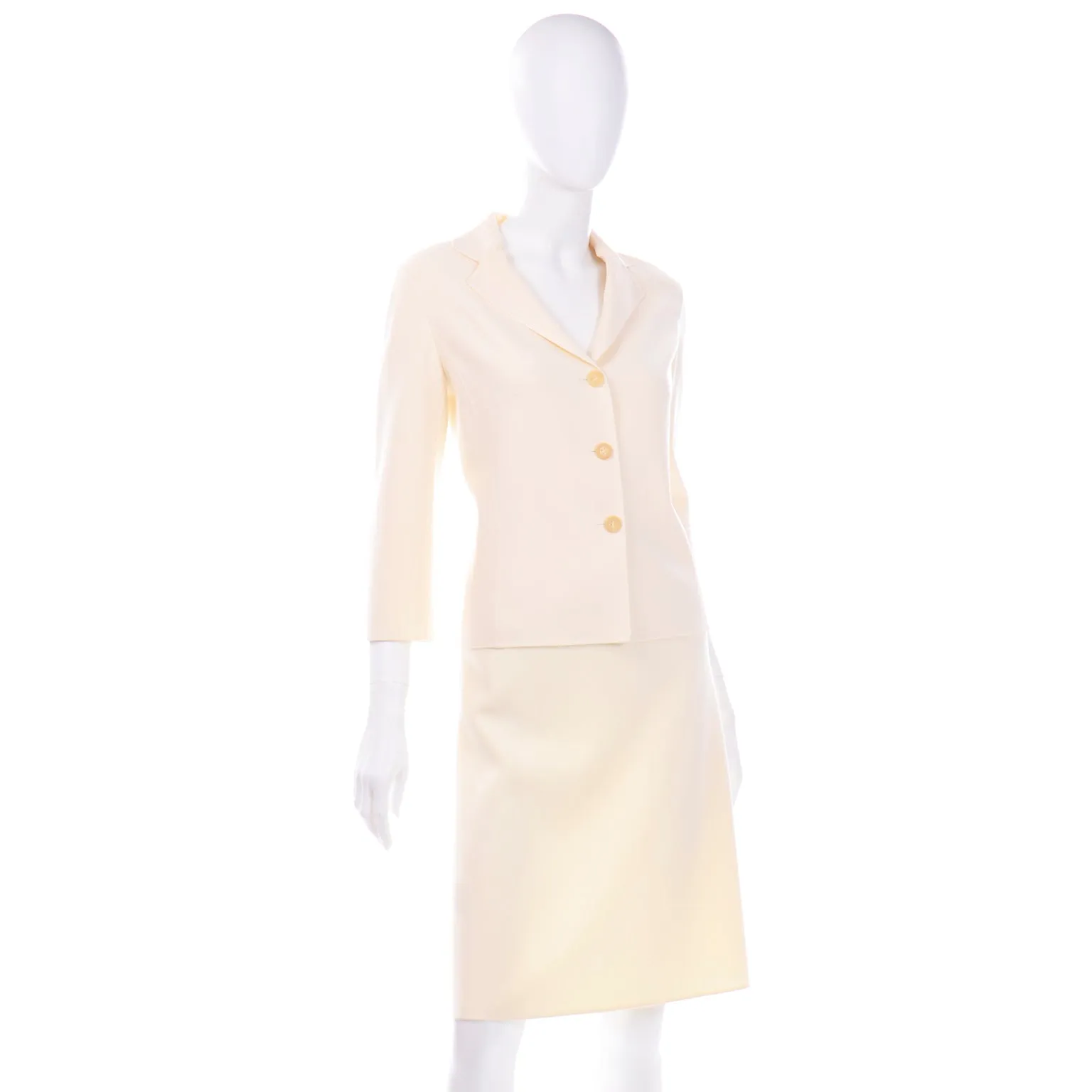 Celine Ivory Cream Vintage Summer Weight Wool Skirt Suit