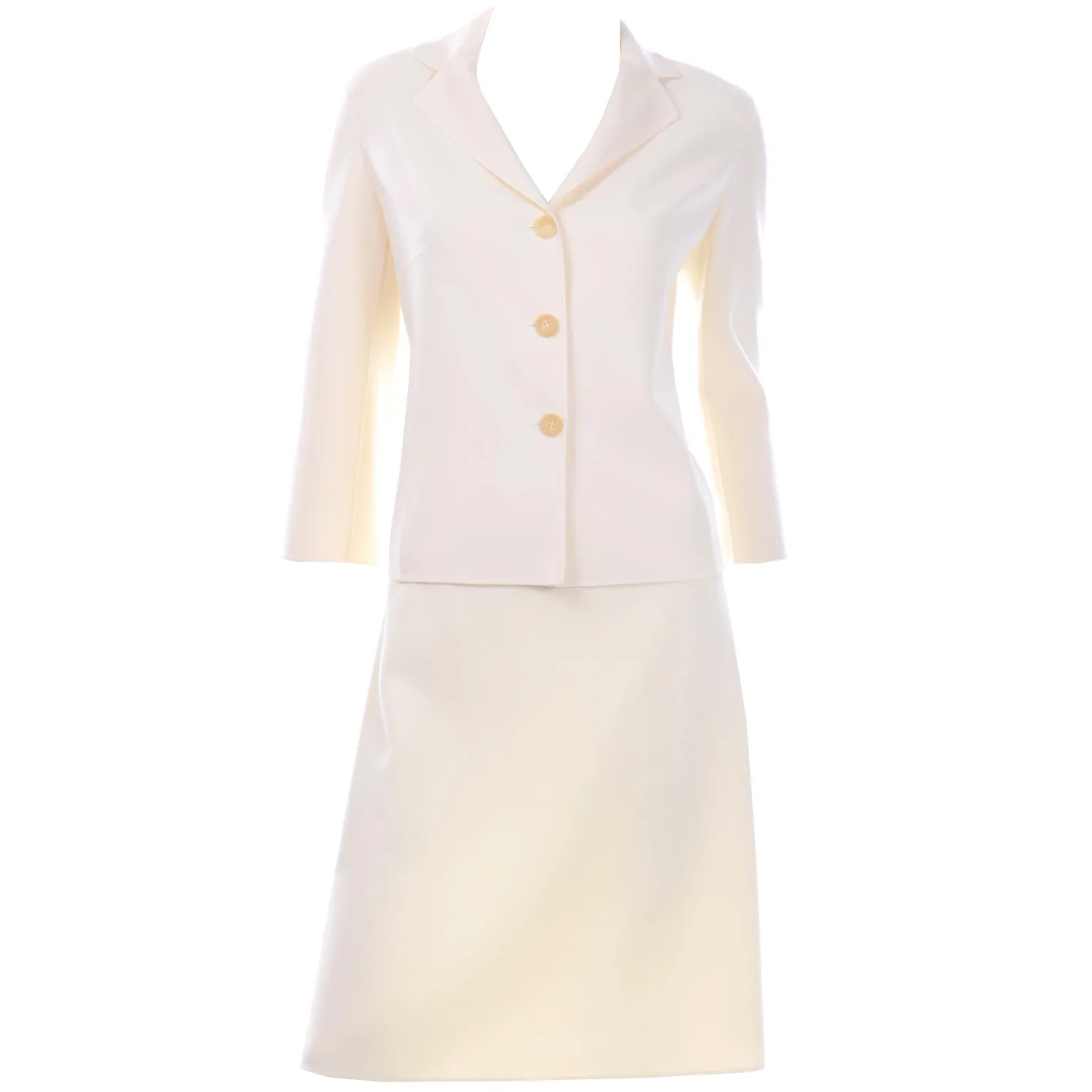 Celine Ivory Cream Vintage Summer Weight Wool Skirt Suit