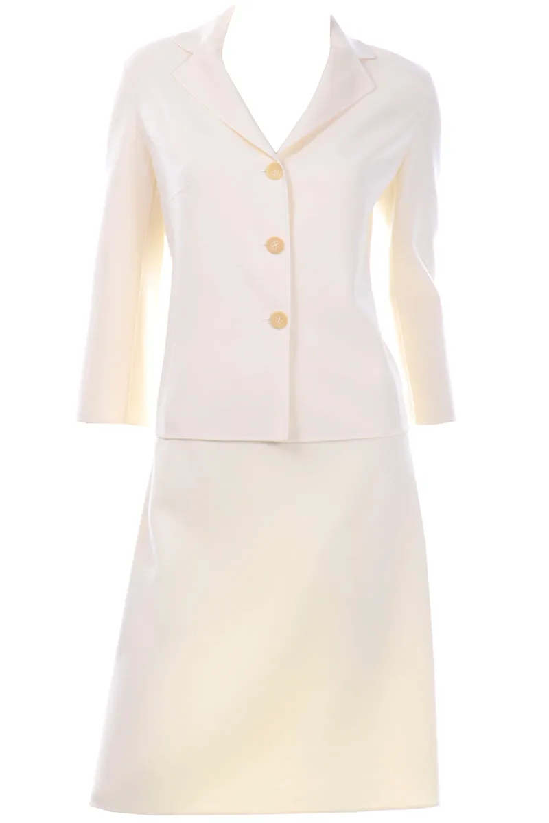 Celine Ivory Cream Vintage Summer Weight Wool Skirt Suit