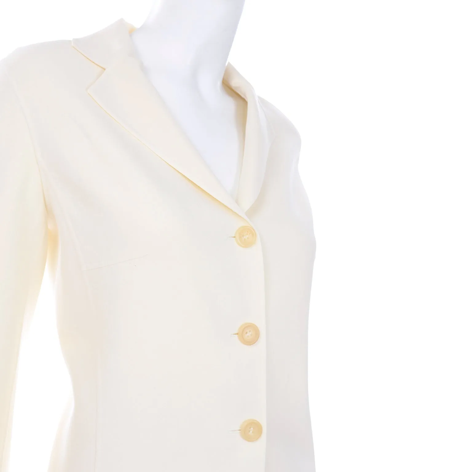 Celine Ivory Cream Vintage Summer Weight Wool Skirt Suit