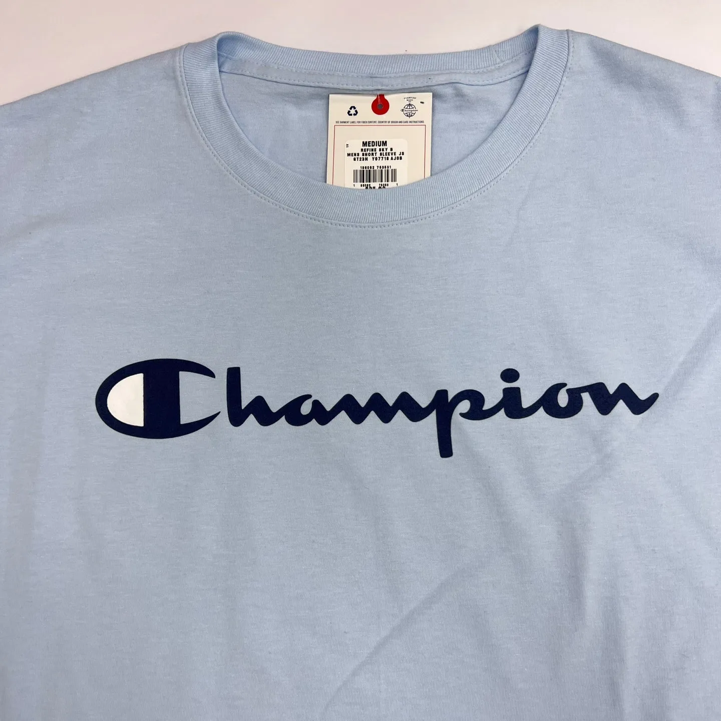 Champion Authentic Script Logo Print Jersey T-Shirt - Sky Blue