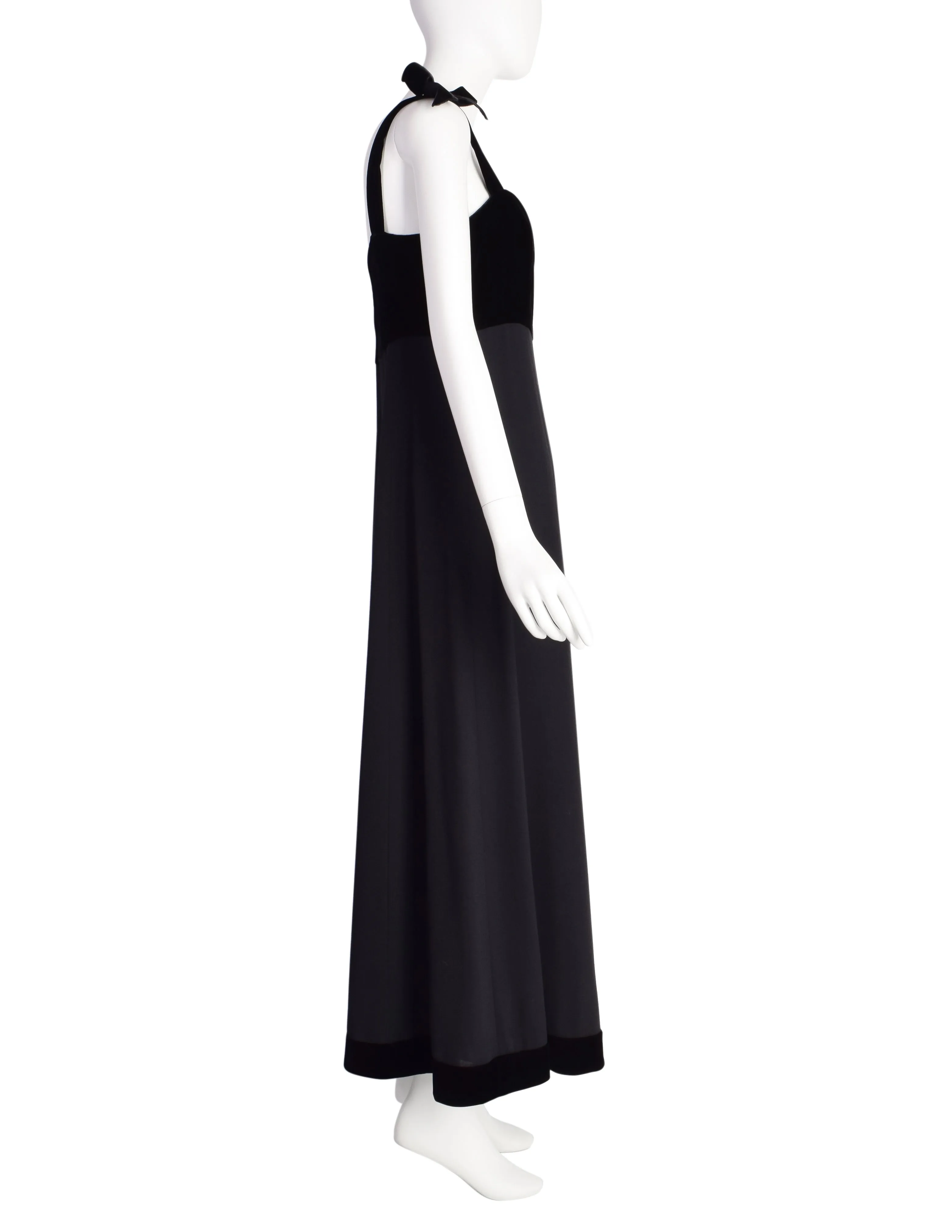 Chanel Vintage AW 1993 Black Velvet & Wool Maxi Bow Evening Dress