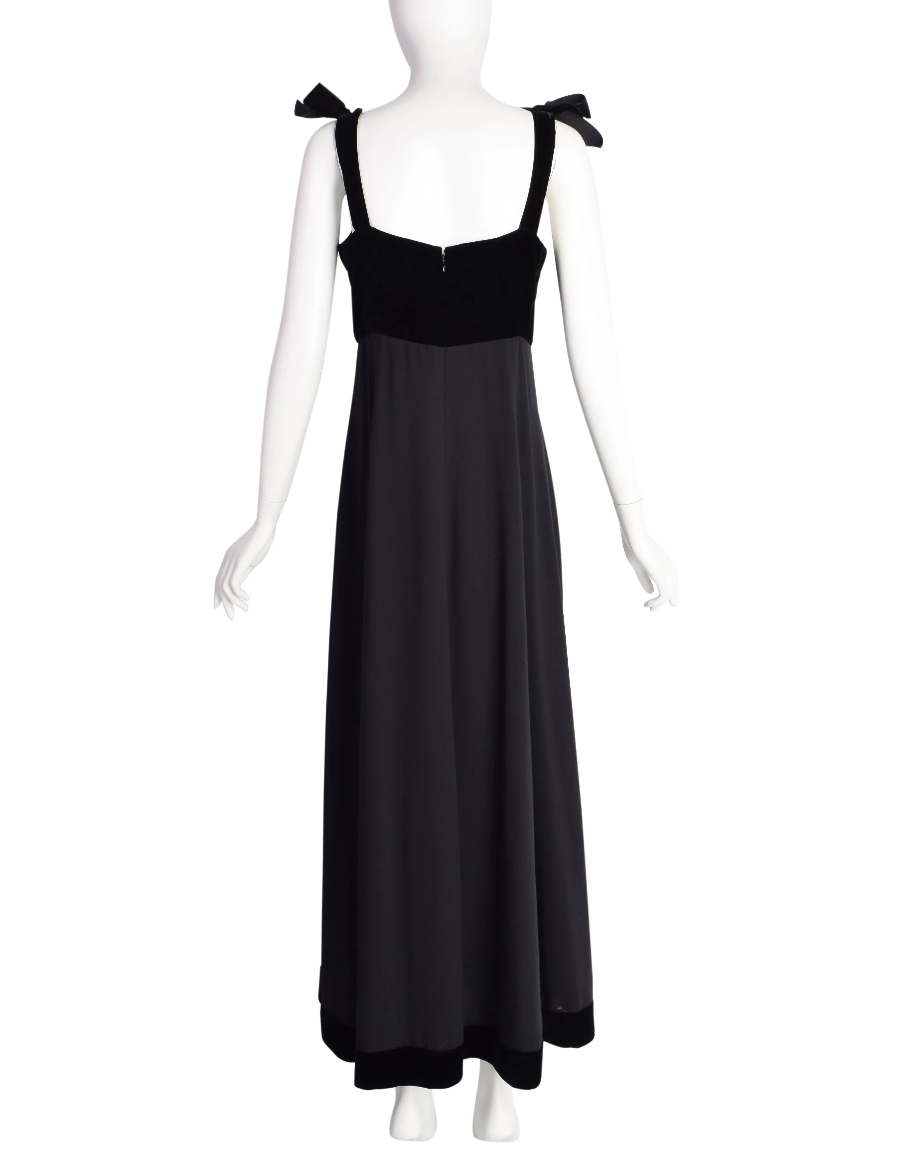 Chanel Vintage AW 1993 Black Velvet & Wool Maxi Bow Evening Dress