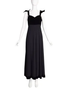 Chanel Vintage AW 1993 Black Velvet & Wool Maxi Bow Evening Dress