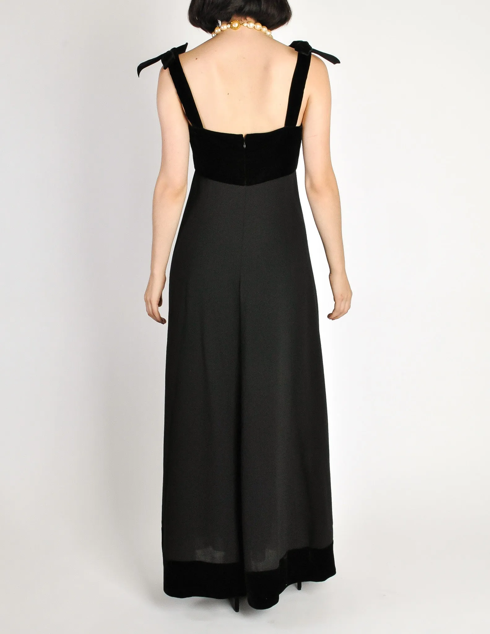 Chanel Vintage Black Velvet & Wool Maxi Evening Dress