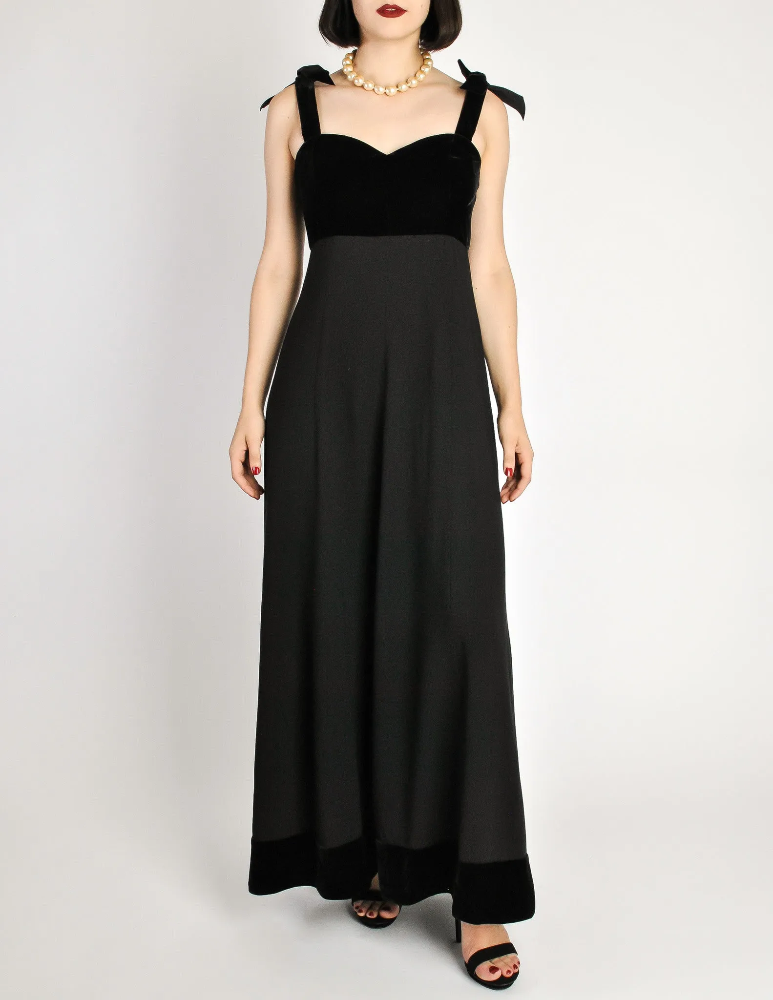 Chanel Vintage Black Velvet & Wool Maxi Evening Dress