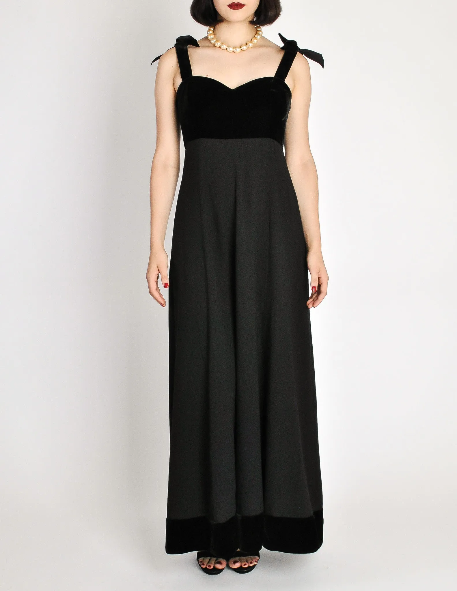 Chanel Vintage Black Velvet & Wool Maxi Evening Dress