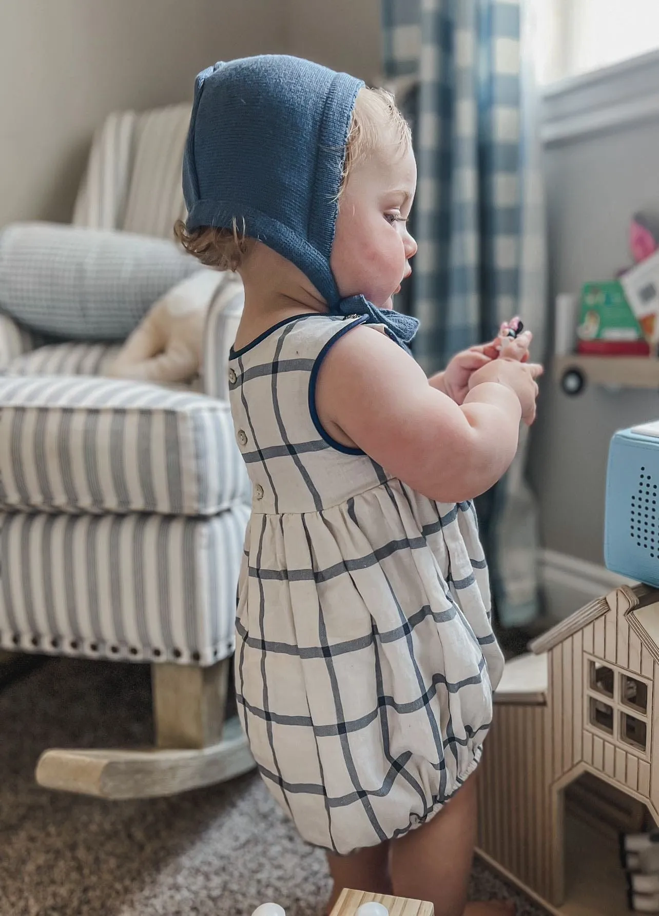 Checkered Linen Baby Boy Romper