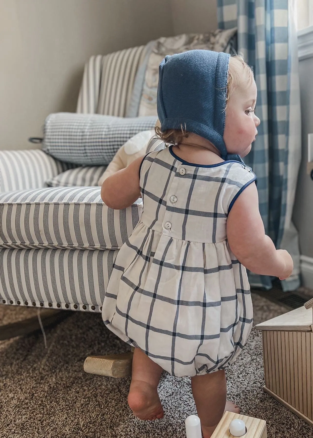 Checkered Linen Baby Boy Romper