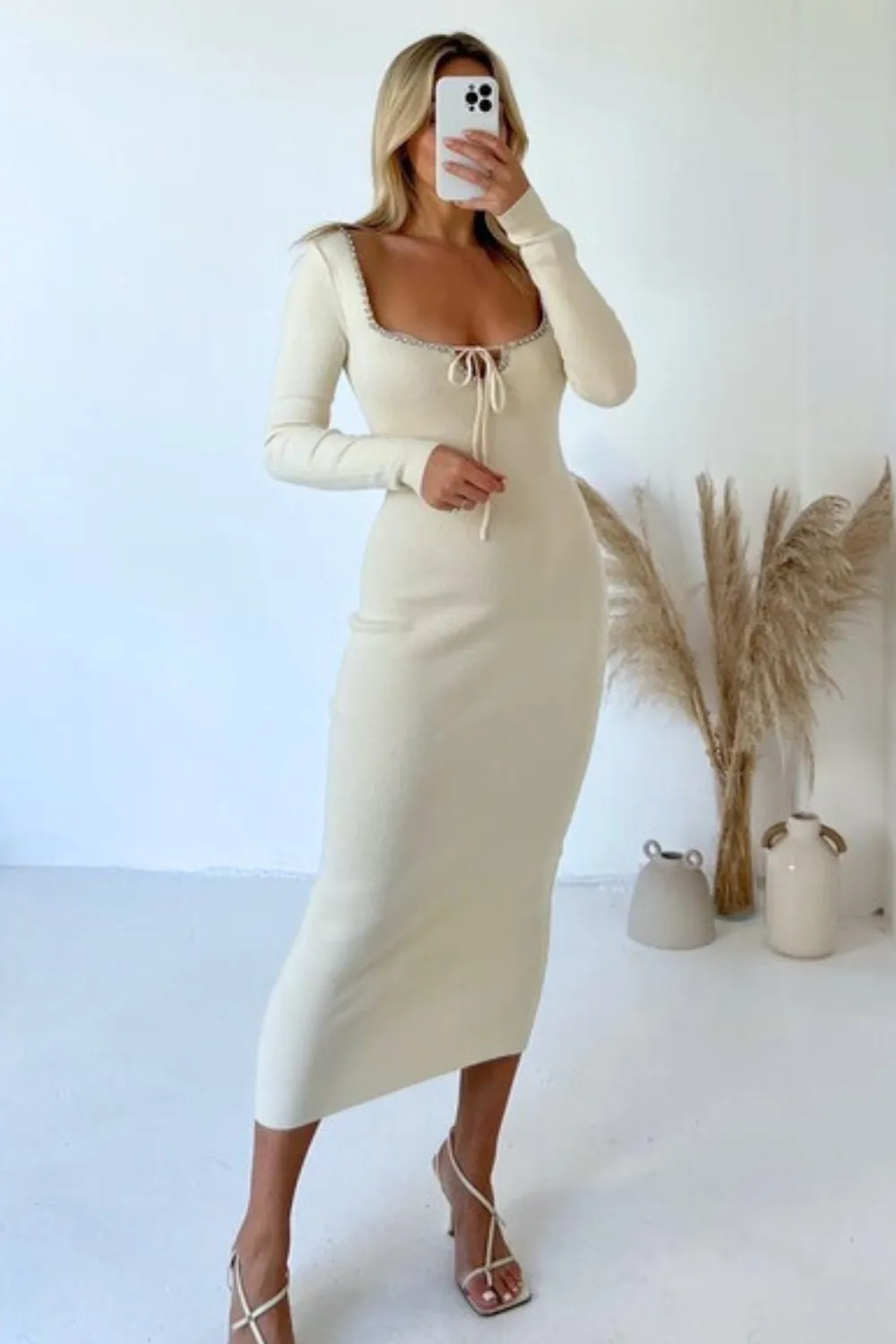 Claire cream diamante neckline maxi