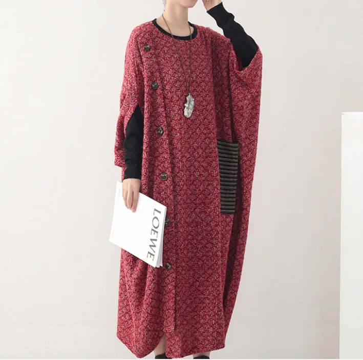 Color Block Loose Autumn Women Dresses Bat Sleeves Casual Women DressesSSM97215