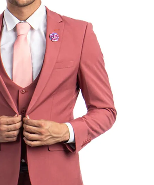 Coral Slim Fit Men's Suit with Vest Set