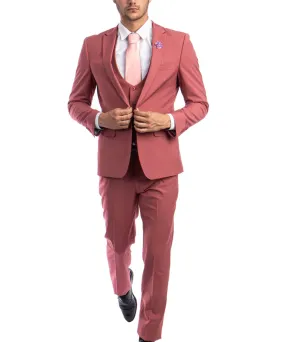 Coral Slim Fit Men's Suit with Vest Set