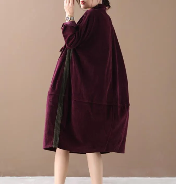 Corduory Women Cotton Loose Dresses Long Sleeve Women Dress YM9201229