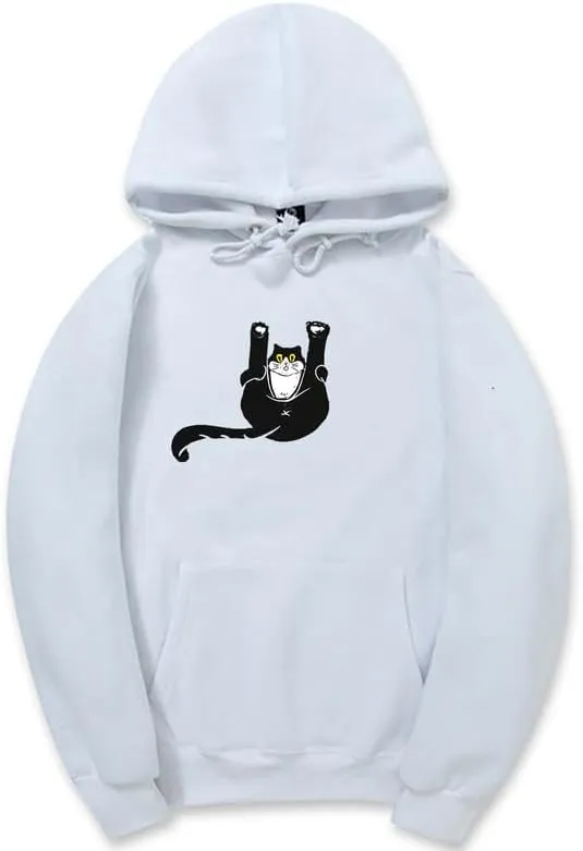 CORIRESHA Teen Funny Cat Hoodie Casual Drawstring Kangaroo Pocket Basic Cute Sweatshirt