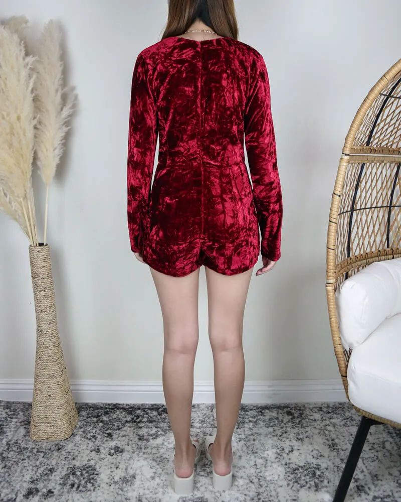 Cotton Candy LA - Countdown to Midnight Velvet Romper in Crimson Red