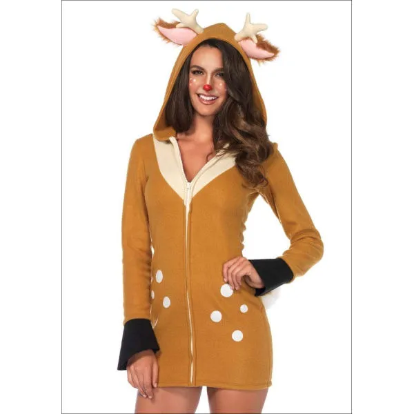 Cozy Fawn Zipper Front Fleece Dress