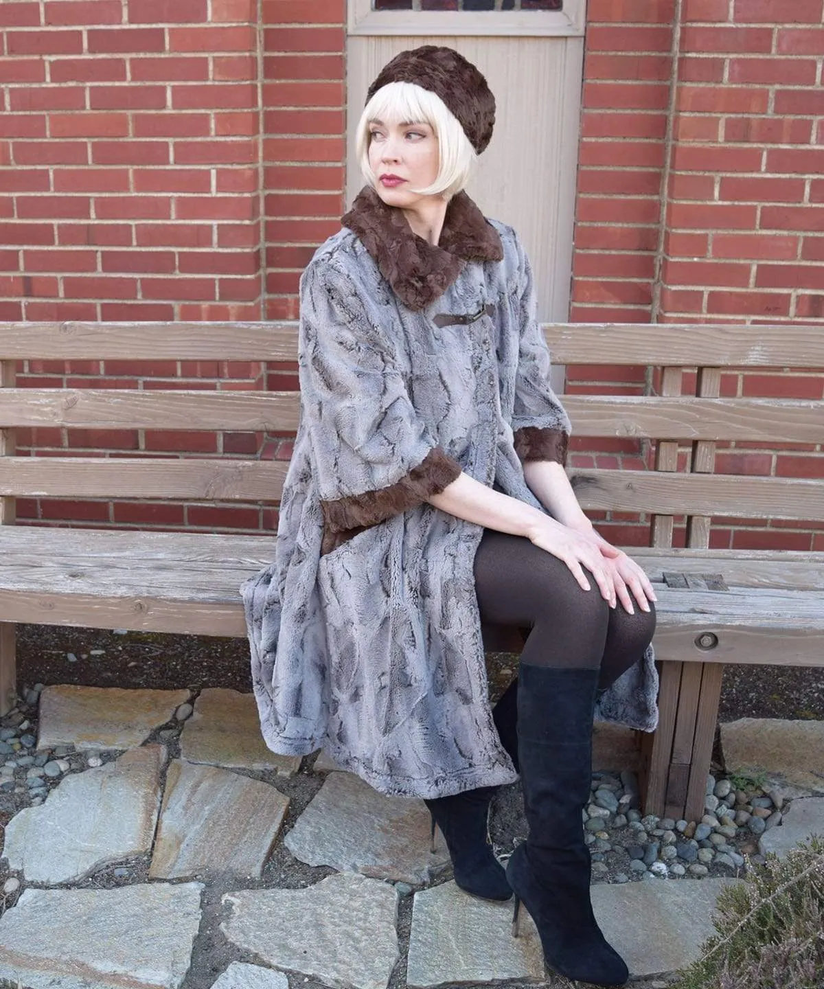 Crawford Coat - Luxury Faux Fur in Giant's Causeway with Cuddly Fur in Chocolate (Only One Large Left!)