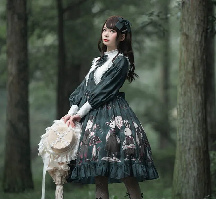 Creepy Bunny Forest Green Dress