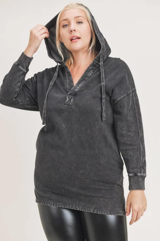 CURVY Longline Mineral-Washed Pullover with Inner Fleece