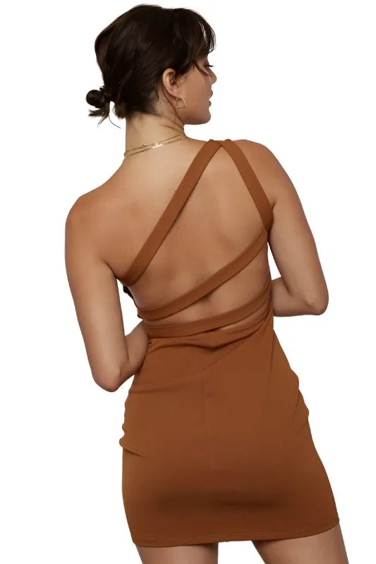 CUT OUT BACK ONE SHOULDER MINI DRESS