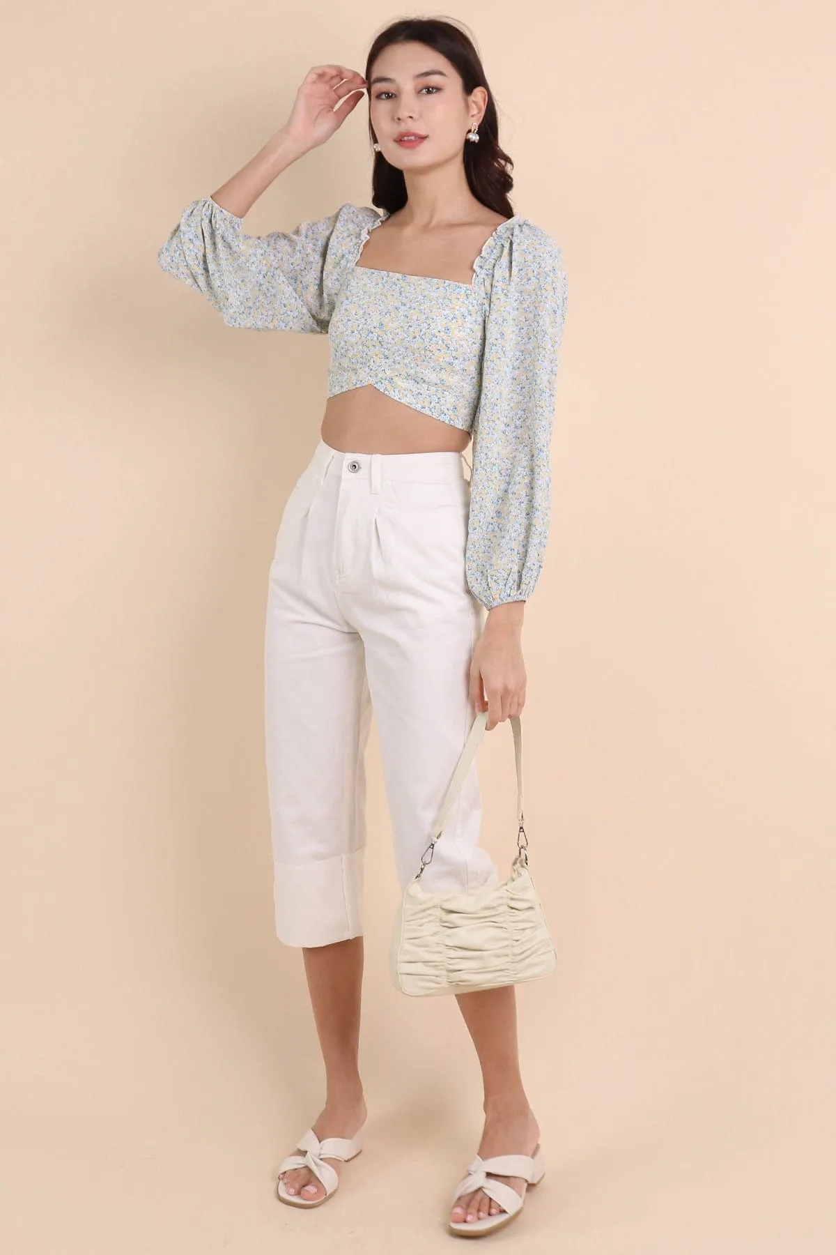 DAMARIS CUFFED DENIM CULOTTES IN WHITE