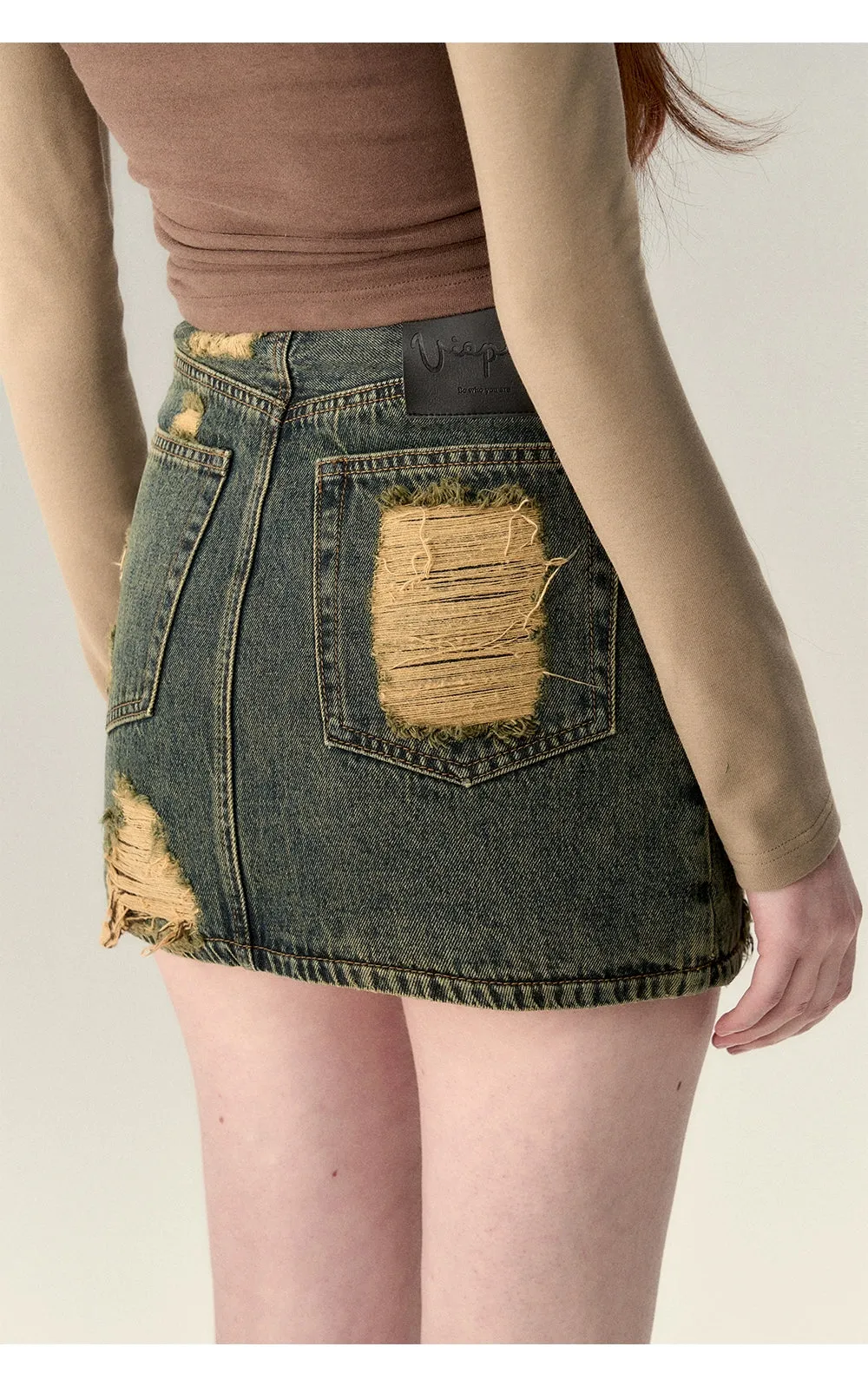 Denim Blue Dual-layered Mini Skirt