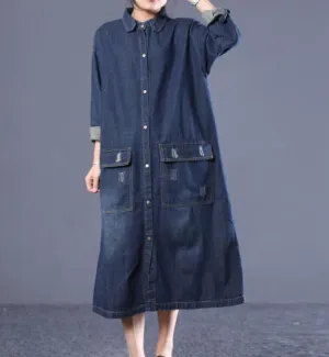 Denim Loose Women Cotton Loose Dresses Long Sleeve Women Dress YM9201229