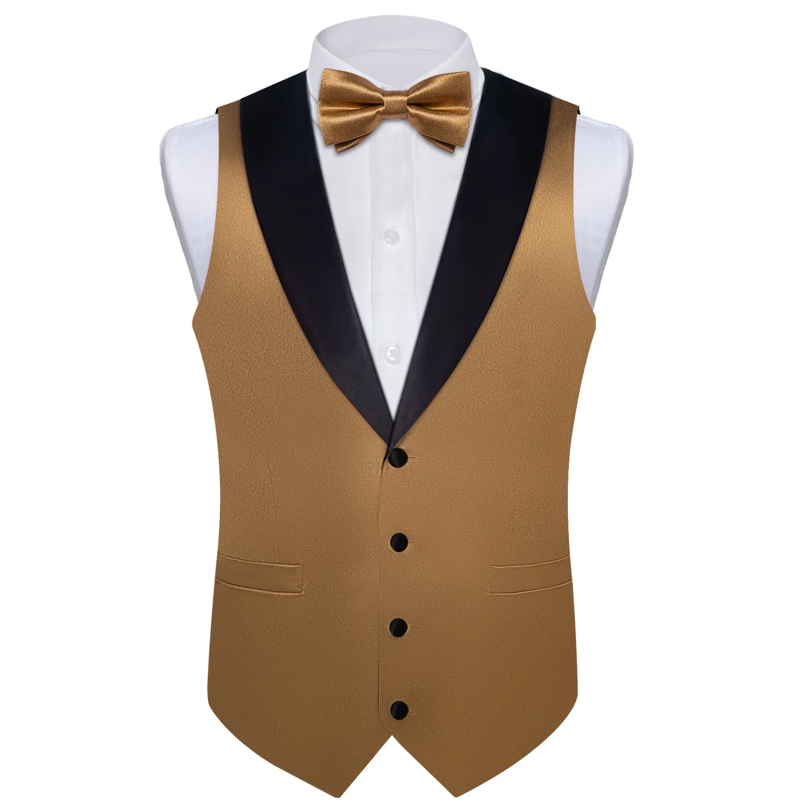 DiBanGu Tuxedo Vest Pale Brown Solid Silk Mens Button Dress Vest and Bow Tie Set